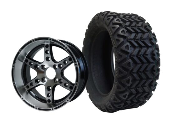 BNDL-TR1403-WH1428-CC0001-LN – SGC 14" Turbine Machined/Black Wheel - Aluminum Alloy / STEELENG 23"x10"-14" All Terrain Tire DOT approved