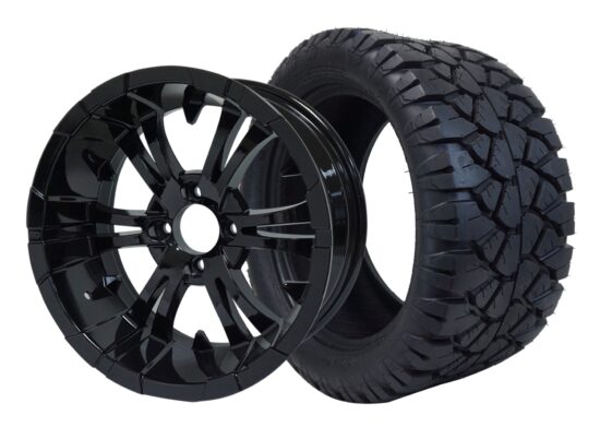 BNDL-TR1405-WH1414-CC0002-LN – SGC 14" Vampire Glossy Black Wheel - Aluminum Alloy / STEELENG 23"x10.5"-14" STINGER Hybrid AT Tire DOT approved
