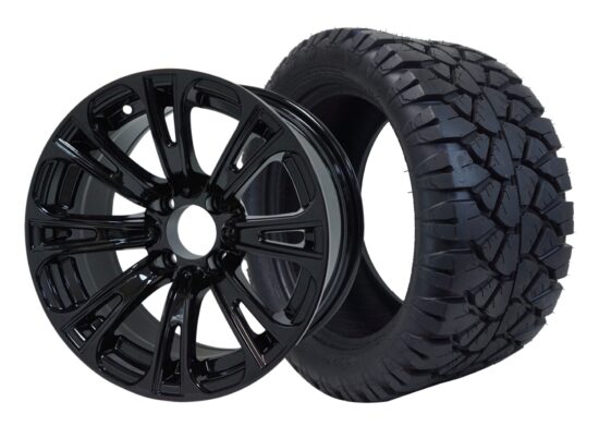 BNDL-TR1405-WH1421-CC0002-LN – SGC 14" Voodoo Glossy Black Wheel - Aluminum Alloy / STEELENG 23"x10.5"-14" STINGER Hybrid AT Tire DOT approved