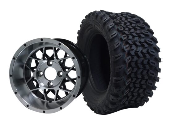 BNDL-TR1205-WH1249-CC0001-LN0004 – SGC 12" Venom Machined/Black Wheel - Aluminum Alloy / STEELENG 23″x10.5″-12″ All Terrain Tire