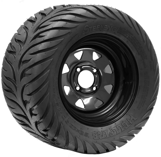BNDL-TR1215-SW1201 – SGC 12" Steel Wheel - Black - Slotted / STEELENG 23”x10.5”-12” HELLFIRE Street Tire DOT approved