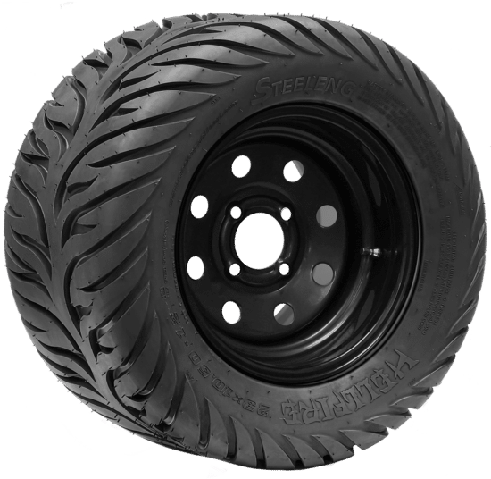 BNDL-TR1215-SW1202 – SGC 12" Steel Wheel - Black - 8 Holes / STEELENG 23”x10.5”-12” HELLFIRE Street Tire DOT approved