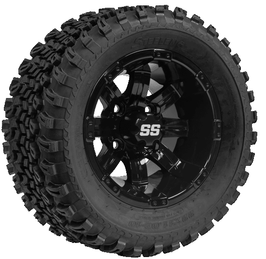 BNDL-TR1005-WH1017-CC0002-LN – SGC 10" Tempest Glossy Black Wheel - Aluminum Alloy / STEELENG 22"x11"-10" All Terrain Tire DOT approved