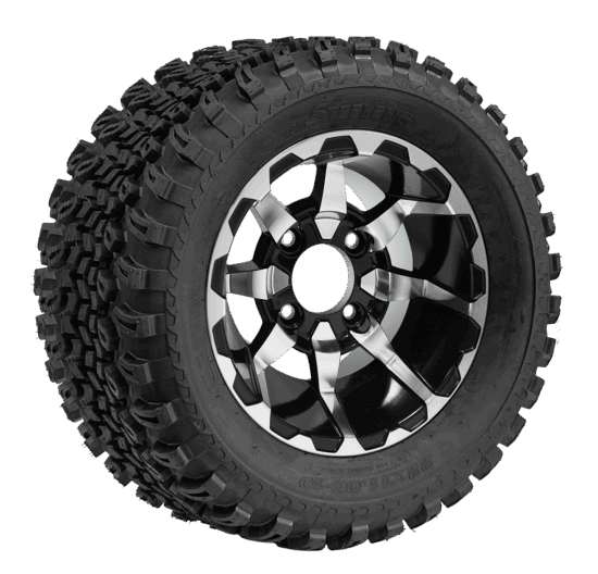 BNDL-TR1005-WH1025-CC0001-LN – SGC 10" Vortex Machined/Black Wheel - Aluminum Alloy / STEELENG 22"x11"-10" All Terrain Tire DOT approved
