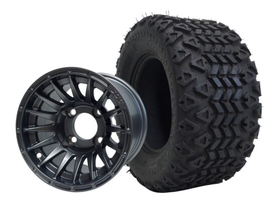 BNDL-TR1007-WH1028-CC0001-LN – SGC 10" Medusa Machined/Gunmetal Wheel - Aluminum Alloy / STEELENG 20"x10"-10" All Terrain Tire DOT approved