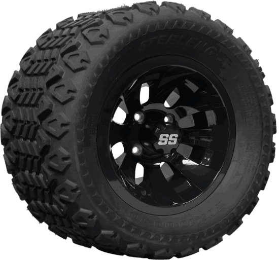 BNDL-TR1007-WH1029-CC0002-LN – SGC 10" Revolver Glossy Black Wheel - Aluminum Alloy / STEELENG 20"x10"-10" All Terrain Tire DOT approved