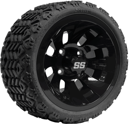 BNDL-TR1008-WH1029-CC0002-LN – SGC 10" Revolver Glossy Black Wheel - Aluminum Alloy / STEELENG 18"x9"-10" All Terrain Tire DOT approved