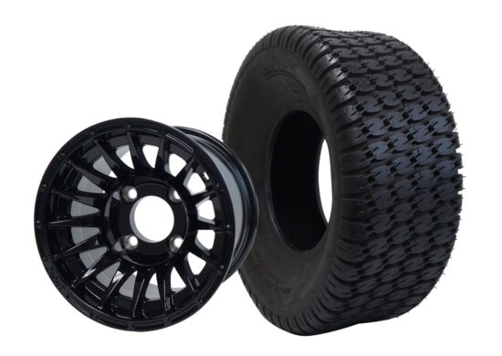 BNDL-TR1009-WH1027-CC0002-LN – SGC 10" Medusa Glossy Black Wheel - Aluminum Alloy / STEELENG 22"x9.5"-10" Turf Tire