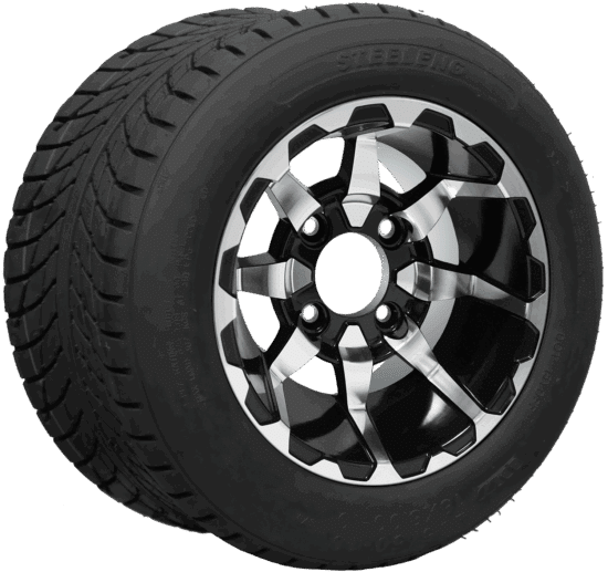 BNDL-TR1011-WH1025-CC0001-LN – SGC 10" Vortex Machined/Black Wheels / STEELENG 205/50-10 Low Profile Tires DOT Approved