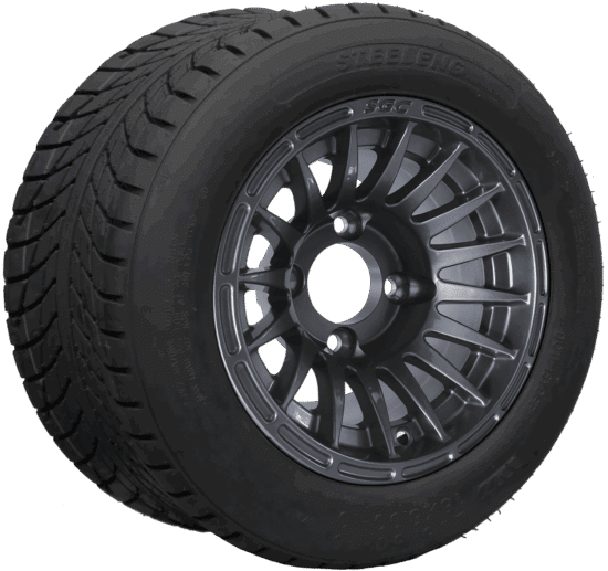 BNDL-TR1011-WH1028-CC0001-LN – SGC 10" Vampire Machined/Gunmetal Wheel - Aluminum Alloy / STEELENG 205/50-10 Low Profile Tire DOT Approved