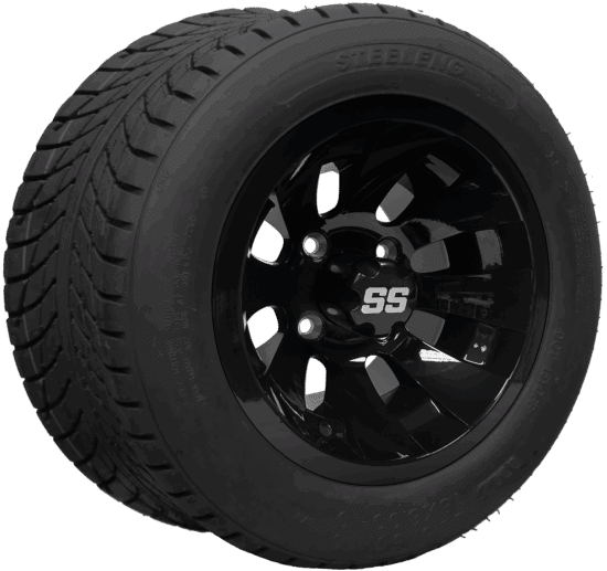 BNDL-TR1011-WH1029-CC0002-LN – SGC 10" Revolver Glossy Black Wheel - Aluminum Alloy / STEELENG 205/50-10 Low Profile Tire DOT Approved
