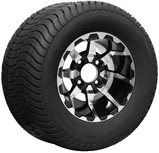 BNDL-TR1012-WH1025-CC0001-LN – SGC 10" Vortex Machined/Black Wheel - Aluminum Alloy / STEELENG 205/65-10 Comfort Ride Street Tire DOT approved
