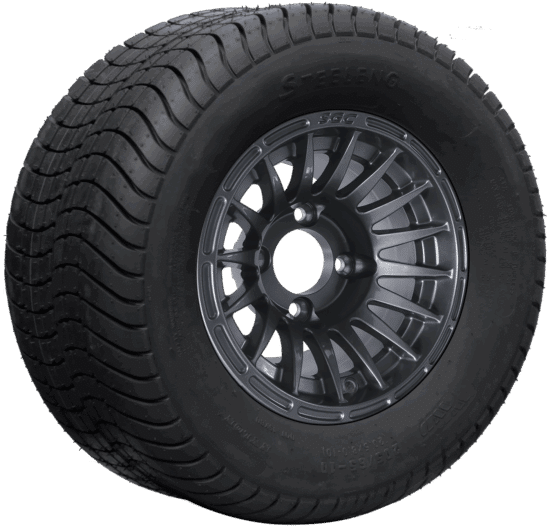 BNDL-TR1012-WH1028-CC0001-LN – SGC 10" Medusa Machined/Gunmetal Wheel - Aluminum Alloy / STEELENG 205/65-10 Comfort Ride Street Tire DOT approved