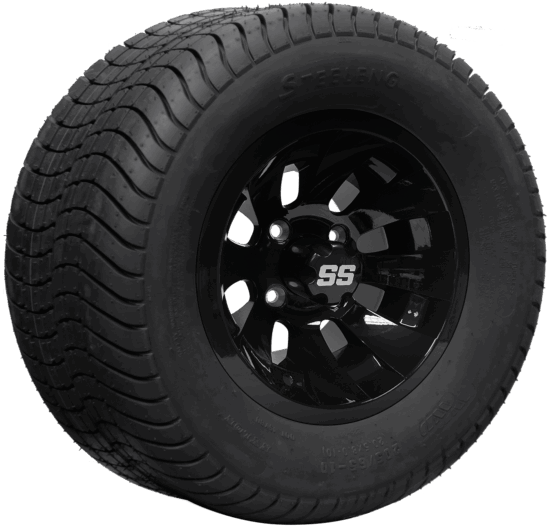 BNDL-TR1012-WH1029-CC0002-LN – SGC 10" Revolver Glossy Black Wheel - Aluminum Alloy / STEELENG 205/65-10 Comfort Ride Street Tire DOT approved