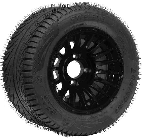 BNDL-TR1080-WH1027-CC0002-LN – SGC 10" Medusa Glossy Black Wheel - Aluminum Alloy / STEELENG 205/50-10 QH Low Profile Tire DOT Approved