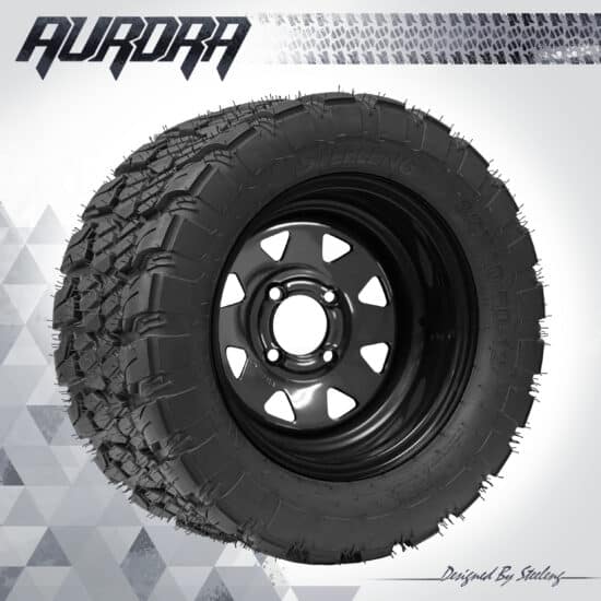 BNDL-TR1281-SW1201 – SGC 12" Steel Wheel - Black - Slotted / STEELENG 22″x10.5″-12″ QH AT AURORA tire