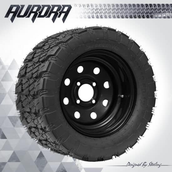 BNDL-TR1281-SW1202 – SGC 12" Steel Wheel - Black - 8 Holes / STEELENG 22″x10.5″-12″ QH AT AURORA tire