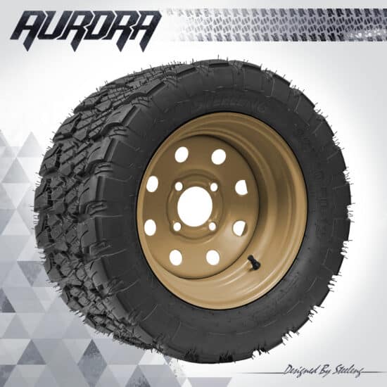 BNDL-TR1281-SW1203 – SGC 12" Steel Wheel - Desert Sand - 8 Holes / STEELENG 22″x10.5″-12″ QH AT AURORA tire