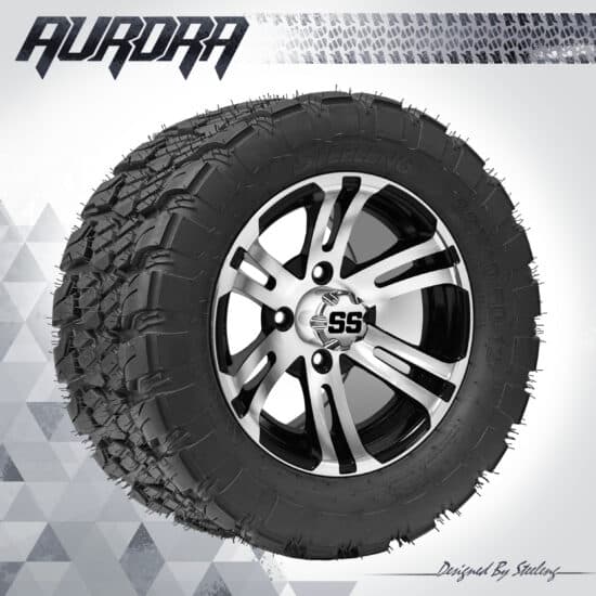 BNDL-TR1281-WH1202-CC0001-LN – SGC 12" Bulldog Machined/Black Wheel - Aluminum Alloy / STEELENG 22″x10.5″-12″ QH AT AURORA tire