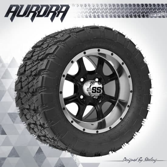 BNDL-TR1281-WH1205-CC0001-LN – SGC 12" Ghost Machined/Black Wheel - Aluminum Alloy / STEELENG 22″x10.5″-12″ QH AT AURORA tire