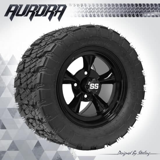 BNDL-TR1281-WH1206-CC0002-LN – SGC 12" God Father Glossy Black Wheel - Aluminum Alloy / STEELENG 22″x10.5″-12″ QH AT AURORA tire