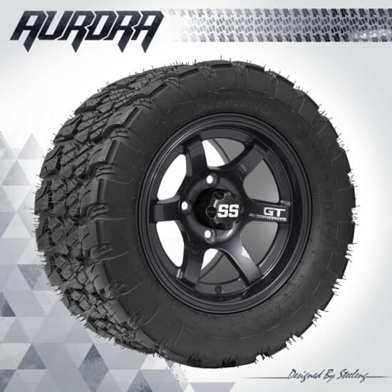 BNDL-TR1281-WH1211-CC0001-LN – SGC 12" GT Gunmetal (Dark) Wheel - Aluminum Alloy / STEELENG 22″x10.5″-12″ QH AT AURORA tire