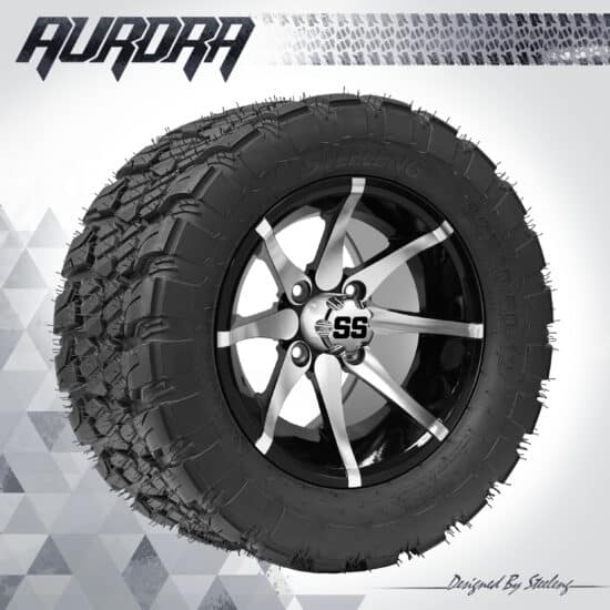 BNDL-TR1281-WH1212-CC0001-LN – SGC 12" Kraken Machined/Black Wheel - Aluminum Alloy / STEELENG 22″x10.5″-12″ QH AT AURORA tire