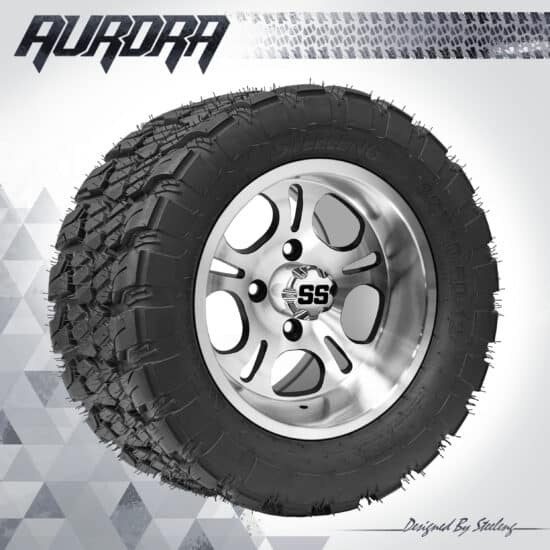 BNDL-TR1281-WH1213-CC0001-LN – SGC 12" Lightside Machined/Black Wheel - Aluminum Alloy / STEELENG 22″x10.5″-12″ QH AT AURORA tire