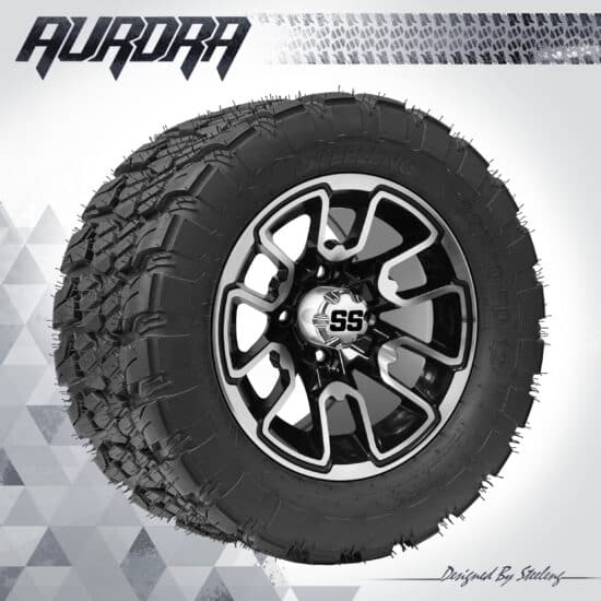 BNDL-TR1281-WH1215-CC0001-LN – SGC 12" Lizard Machined/Black Wheel - Aluminum Alloy / STEELENG 22″x10.5″-12″ QH AT AURORA tire