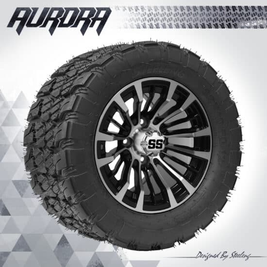 BNDL-TR1281-WH1216-CC0001-LN – SGC 12" Matador Machined/Black Wheel - Aluminum Alloy / STEELENG 22″x10.5″-12″ QH AT AURORA tire