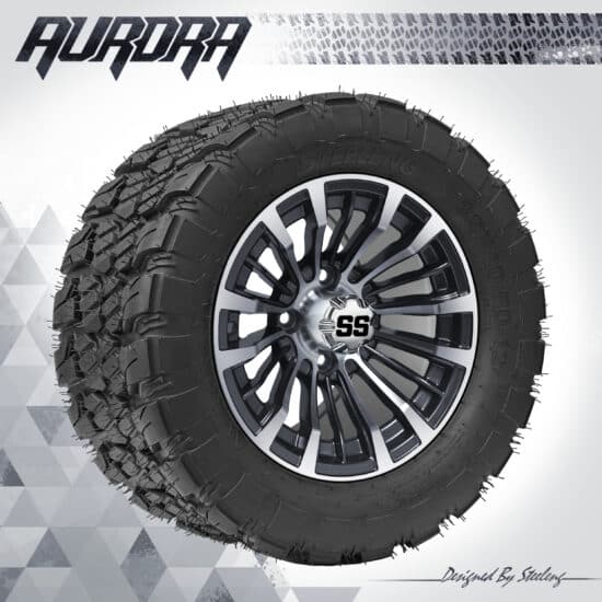 BNDL-TR1281-WH1219-CC0001-LN – SGC 12" Matador Machined/Gunmetal Wheel - Aluminum Alloy / STEELENG 22″x10.5″-12″ QH AT AURORA tire