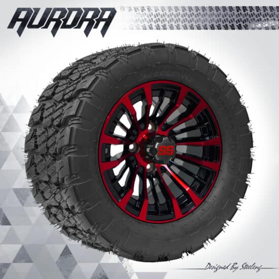 BNDL-TR1281-WH1220-CC0001-LN – SGC 12" Matador Red/Black Wheel - Aluminum Alloy / STEELENG 22″x10.5″-12″ QH AT AURORA tire