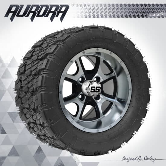 BNDL-TR1281-WH1225-CC0001-LN – SGC 12" Predator Machined/Black Wheel - Aluminum Alloy / STEELENG 22″x10.5″-12″ QH AT AURORA tire