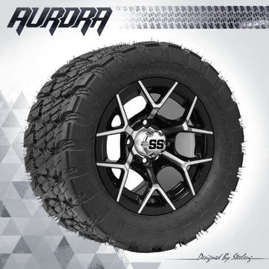 BNDL-TR1281-WH1226-CC0001-LN – SGC 12" Rally Machined/Black Wheel - Aluminum Alloy / STEELENG 22″x10.5″-12″ QH AT AURORA tire