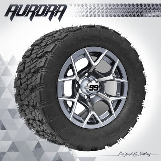 BNDL-TR1281-WH1229-LN0004-CC0001 – SGC 12" Rally Machined/Gunmetal Wheel - Aluminum Alloy / STEELENG 22″x10.5″-12″ QH AT AURORA tire