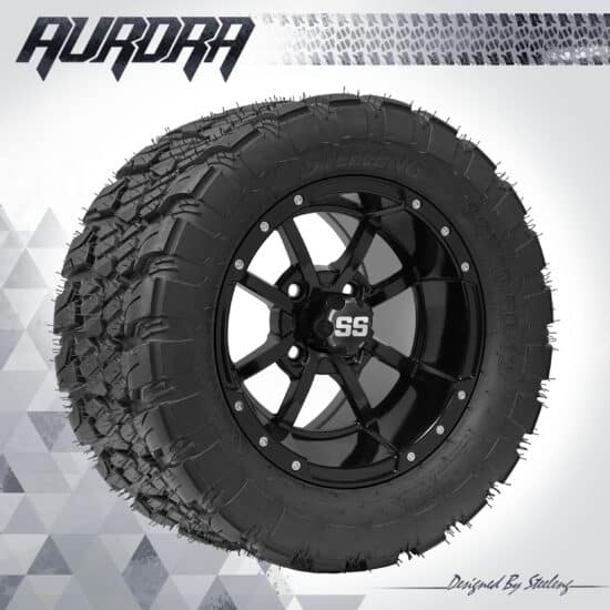 BNDL-TR1281-WH1230-CC0002-LN – SGC 12" Storm Trooper Glossy Black Wheel - Aluminum Alloy / STEELENG 22″x10.5″-12″ QH AT AURORA tire