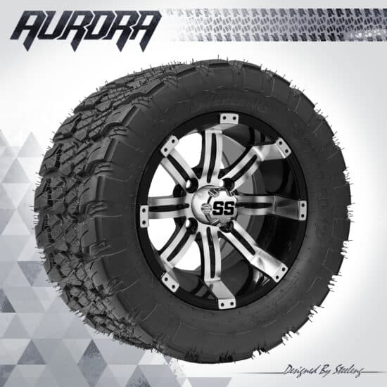 BNDL-TR1281-WH1234-CC0001-LN – SGC 12" Tempest Machined/Black Wheel - Aluminum Alloy / STEELENG 22″x10.5″-12″ QH AT AURORA tire