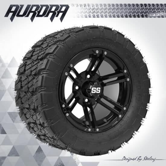 BNDL-TR1281-WH1236-CC0002-LN – SGC 12" Terminator Glossy Black Wheel - Aluminum Alloy / STEELENG 22″x10.5″-12″ QH AT AURORA tire