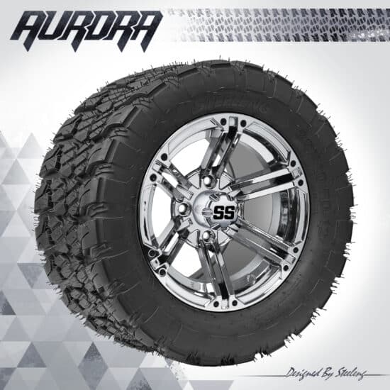 BNDL-TR1281-WH1237-CC0001-LN – SGC 12" Terminator Chrome Wheel - Aluminum Alloy / STEELENG 22″x10.5″-12″ QH AT AURORA tire