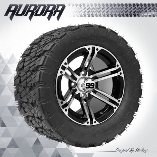 BNDL-TR1281-WH1239-CC0001-LN – SGC 12" Terminator Machined/Black Wheel - Aluminum Alloy / STEELENG 22″x10.5″-12″ QH AT AURORA tire
