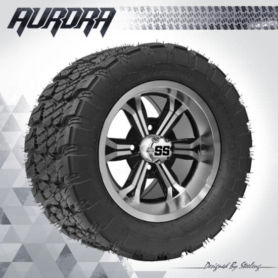 BNDL-TR1281-WH1240-CC0001-LN – SGC 12" Transformer Machined/Black Wheel - Aluminum Alloy / STEELENG 22″x10.5″-12″ QH AT AURORA tire