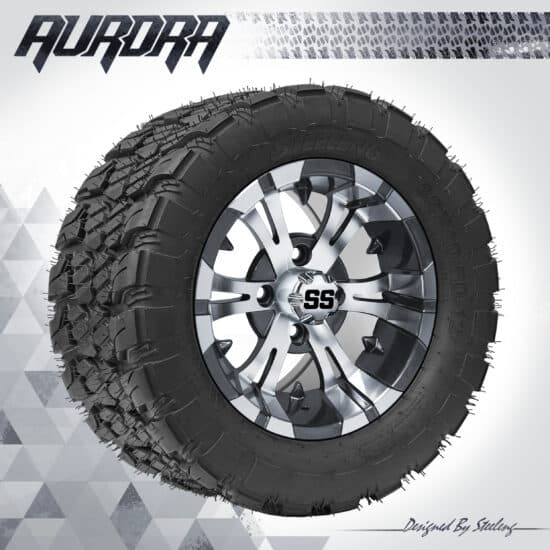 BNDL-TR1281-WH1244-CC0001-LN – SGC 12" Vampire Machined/Gunmetal Wheel - Aluminum Alloy / STEELENG 22″x10.5″-12″ QH AT AURORA tire